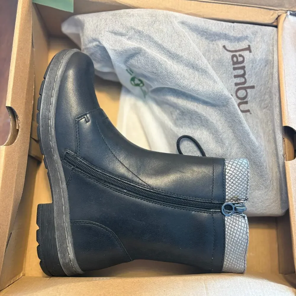 Jambu Chestnut Leather Boots 8.5 NWT Black Mid Calf Ankle Booties Lace Boho